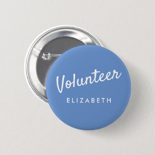 Retro Blue Button-back Volunteer Buttons (Vorne & Hinten)