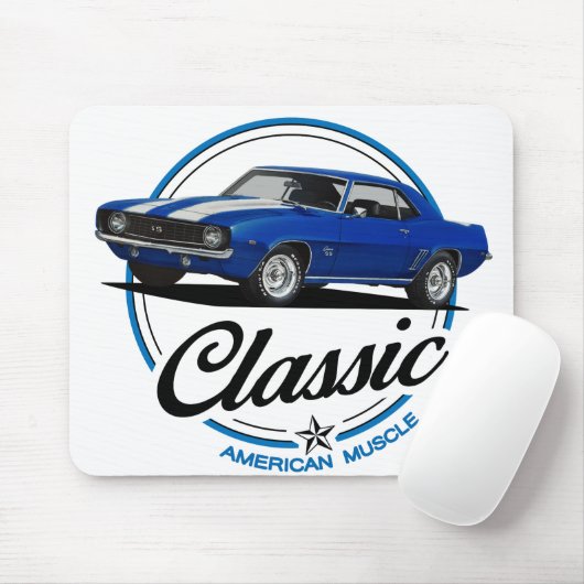 Retro Blue Camaro Classic Mousepad (Mit Mouse)