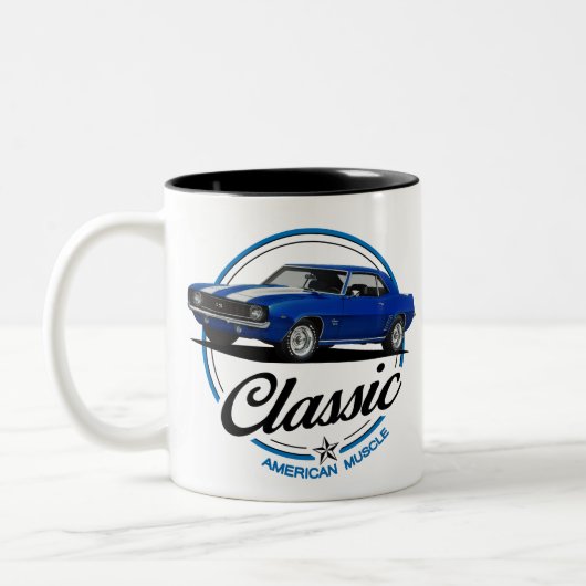 Retro Blue Camaro Classic Zweifarbige Tasse (Links)