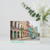 Retro Blue Car in Havanna, Kuba Foto Postkarte (Stehend Vorderseite)