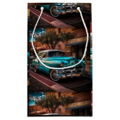 Retro Blue Car Kleine Geschenktüte (Rückseite)