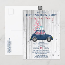 Retro Blue Car Pink Weihnachten Weihnachten Party Postkarte