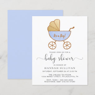Retro Blue Carriage Baby Boy Dusche einladen