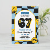 retro blue checkered 67 boy birthday einladung (Stehend Vorderseite)
