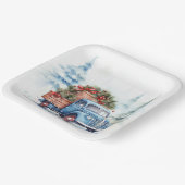 Retro Blue Christmas Truck Pappteller (Gewinkelt)