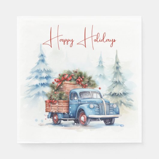 Retro Blue Christmas Truck Serviette (Vorderseite)