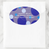 Retro Blue Circles & Ovals Royal-Rücksendeadresse Ovaler Aufkleber (Tasche)