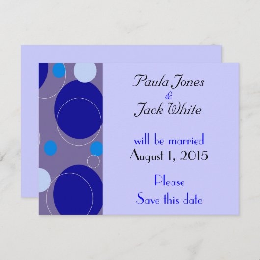 Retro Blue Circles & Ovals Royal Save the Date Ankündigungspostkarte (Vorne/Hinten)