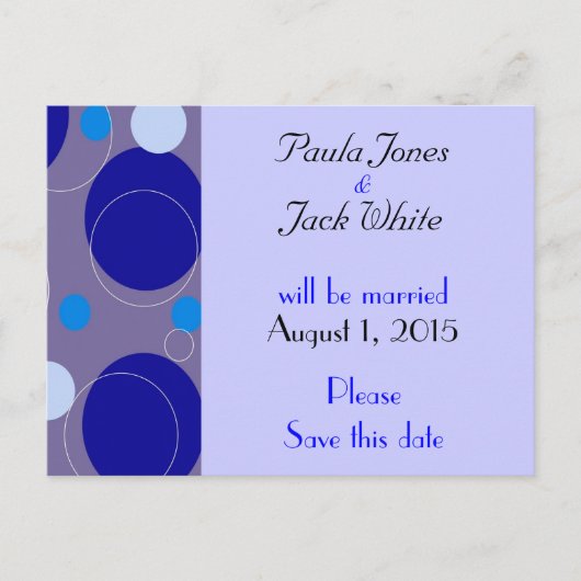 Retro Blue Circles & Ovals Royal Save the Date Ankündigungspostkarte (Vorderseite)