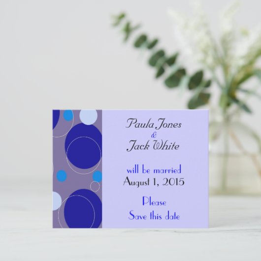 Retro Blue Circles & Ovals Royal Save the Date Ankündigungspostkarte (Stehend Vorderseite)