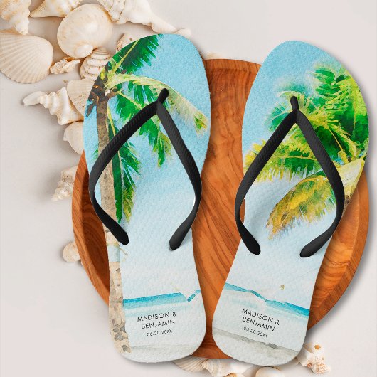 Retro Blue Coastal Beach Palmen tropischen Ozean Badesandalen