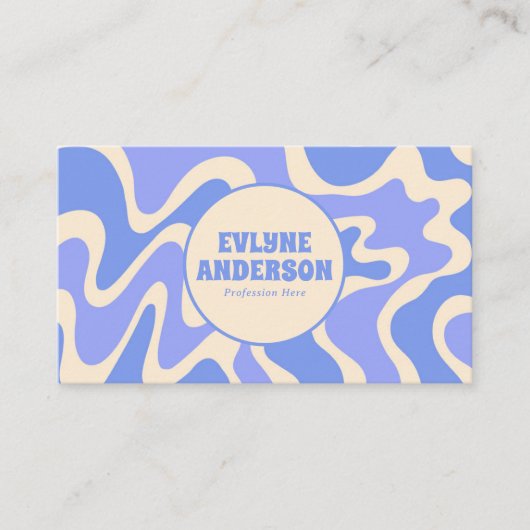 Retro Blue Cream 70s Boho Groovy Trendy QR Code Visitenkarte (Vorderseite)