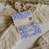 Retro Blue Cream 70s Boho Groovy Trendy QR Code Visitenkarte