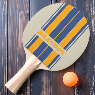 Retro Blue Crush Sonnenuntergang Streifen mit Name Tischtennis Schläger