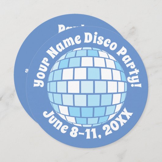 Retro Blue Disco Ball PERSONALISIERT Einladung (Vorne/Hinten)