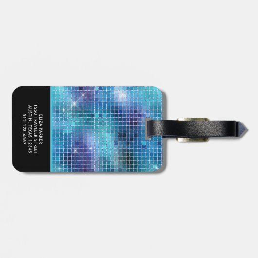 Retro Blue Disco Mirror | Monogramm Gepäckanhänger (Rückseite horizontal)