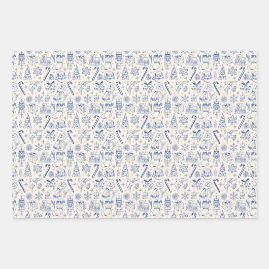 Retro Blue Doodle Weihnachtswrapping Paper Geschenkpapier Set (Vorderseite 3)