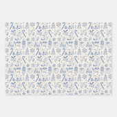 Retro Blue Doodle Weihnachtswrapping Paper Geschenkpapier Set (Vorderseite 2)