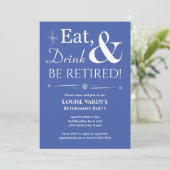 Retro Blue Eat Drink und werden Sie müde Rente. Einladung (Stehend Vorderseite)