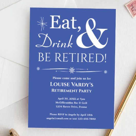 Retro Blue Eat Drink und werden Sie müde Rente. Einladung