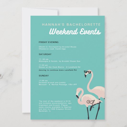 Retro Blue Flamingo Last Flamingle Bachelorette Einladung (Rückseite)