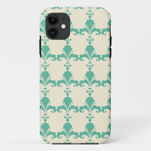 Retro Blue Fleur-De-Lis-Muster Case-Mate iPhone Hülle (Rückseite)