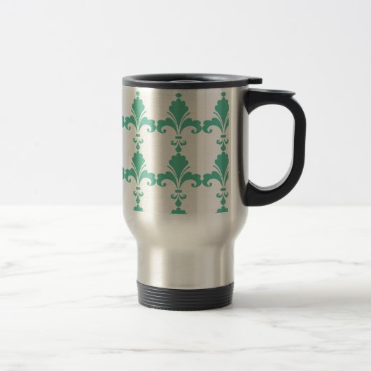 Retro Blue Fleur-De-Lis-Muster Reisebecher (Rechts)