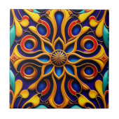 Retro Blue Floral Art Deco Illustration Fliese (Vorderseite)