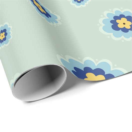 Retro Blue Floral Geschenkpapier (Rolleneckpunkt)