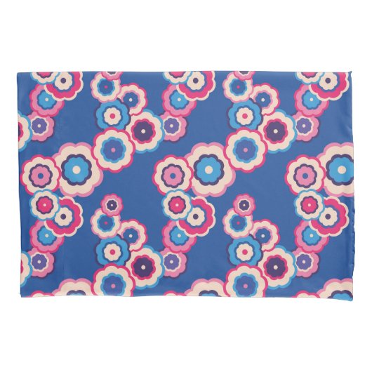 Retro Blue Floral Kissenbezug (Vorderseite)