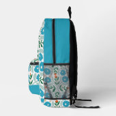 Retro Blue Floral Muster Bedruckter Rucksack (Rechts)