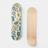 Retro Blue Floral Muster Cool Trendy Skateboard (Vorderseite)