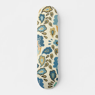 Retro Blue Floral Muster Cool Trendy Skateboard