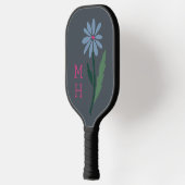 Retro Blue Floral Pink Monogram Slate Gray Pickleball Schläger (Links)