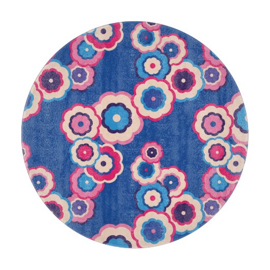 Retro Blue Floral Schneidebrett (Vorderseite)