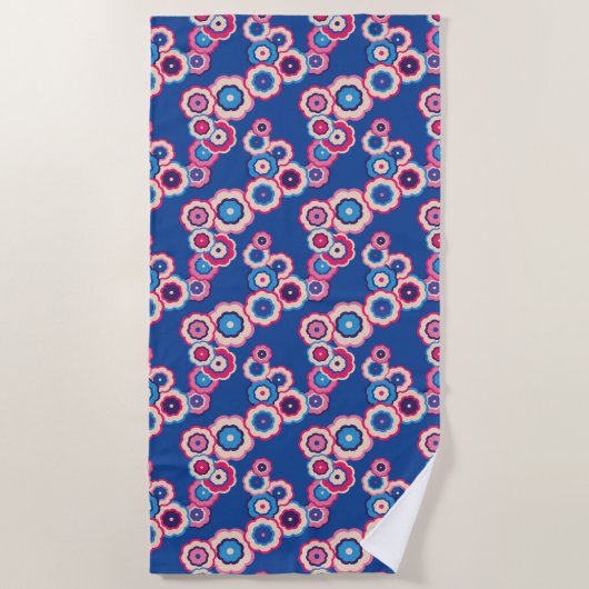 Retro Blue Floral Strandtuch (Vorderseite)