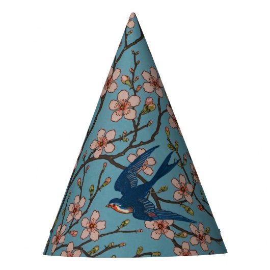 Retro Blue Floral Swallow Pattern by Walter Crane Partyhütchen (Vorderseite)