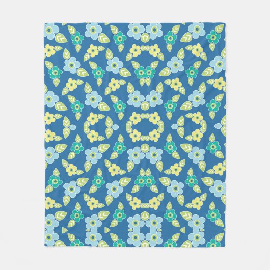 Retro Blue Flowers Fleecedecke (Vorderseite)