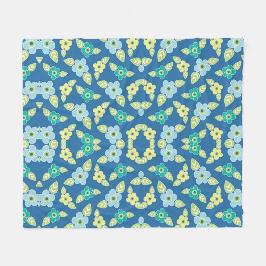 Retro Blue Flowers Fleecedecke (Vorderseite (Horizontal))