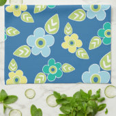 Retro Blue Flowers Geschirrtuch (Gefaltet)