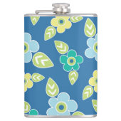Retro Blue Flowers Muster Flachmann (Vorderseite)