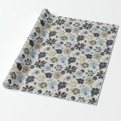 Retro Blue Flowers Muster Geschenkpapier (Ungerollt)