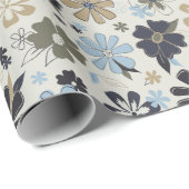 Retro Blue Flowers Muster Geschenkpapier (Rolleneckpunkt)