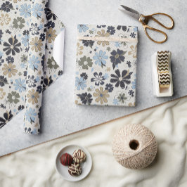 Retro Blue Flowers Muster Geschenkpapier