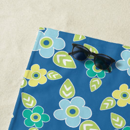 Retro Blue Flowers Muster Strandtuch