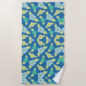 Retro Blue Flowers Muster Strandtuch (Vorderseite)