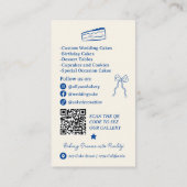 Retro blue French Scribbles cake dekoration qr cod Visitenkarte (Rückseite)