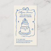 Retro blue French Scribbles cake dekoration qr cod Visitenkarte (Vorderseite)