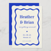 Retro Blue French Squiggle Einzigartige Hochzeit Save The Date (Vorne/Hinten)
