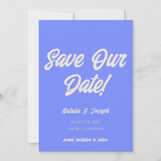 Retro Blue Funky Bold Modern Unique Fun Wedding Save The Date (Vorderseite)